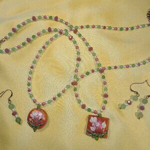 Original necklace and earring set with Grace Lampwork focal in two styles